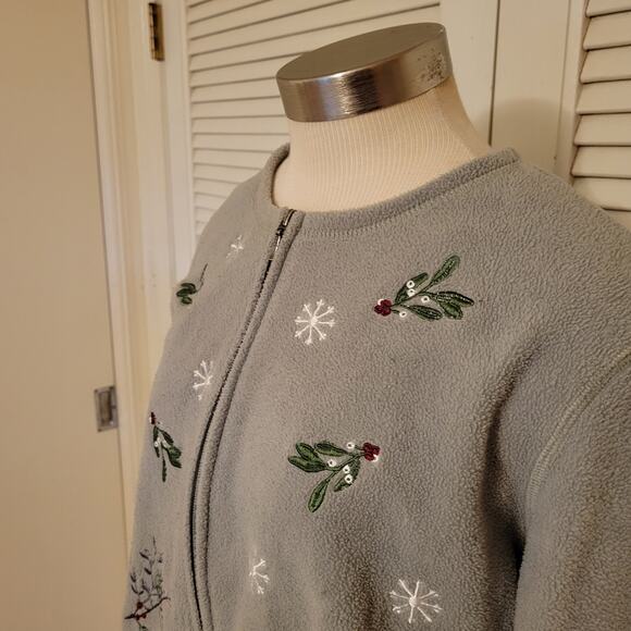 Winter Fleece Embroidered Bird Zip Up Sweater Croft & Barrow Petite Large - Picture 2 of 5